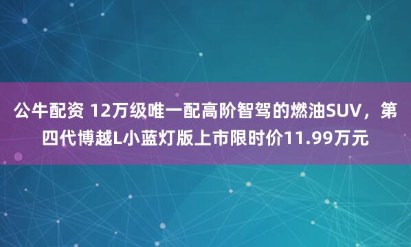 公牛配資 12萬級唯一配高階智駕的燃油SUV，第四代博越L小藍(lán)燈版上市限時價11.99萬元